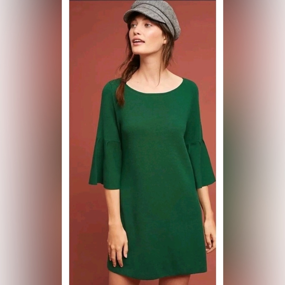 Anthropologie Forest Green Bell Sleeve Sweater Dress
